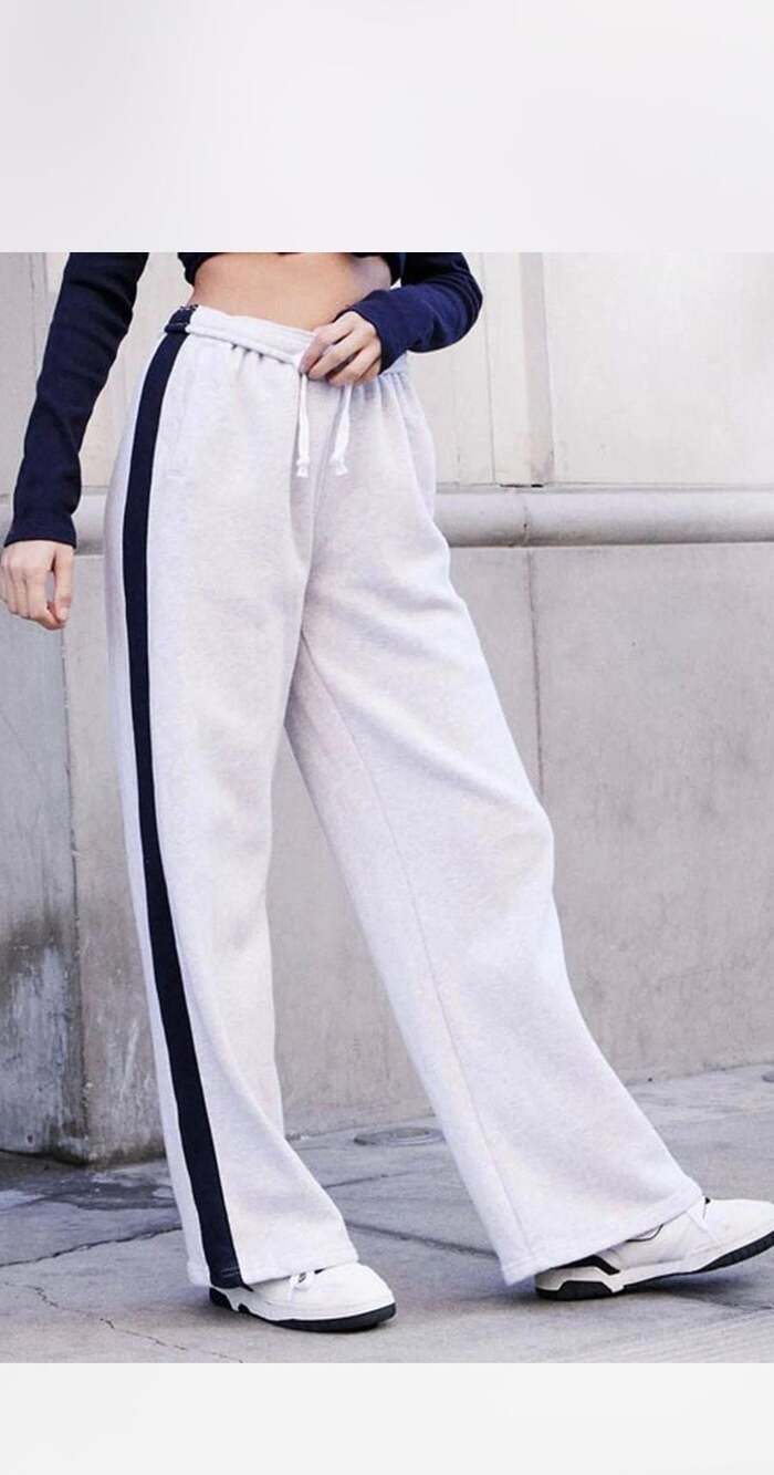 Brandy Melville White Waffle Knit Thermal Pants with Navy Side Stripe One Size